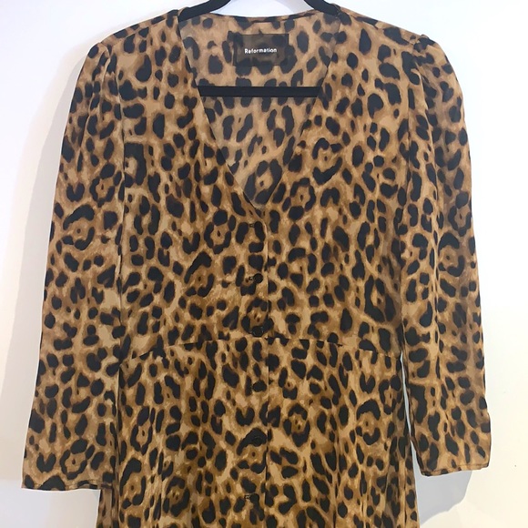 Reformation Alma A-line crepe Midi Dress In Leopard print size 10 - Picture 4 of 14